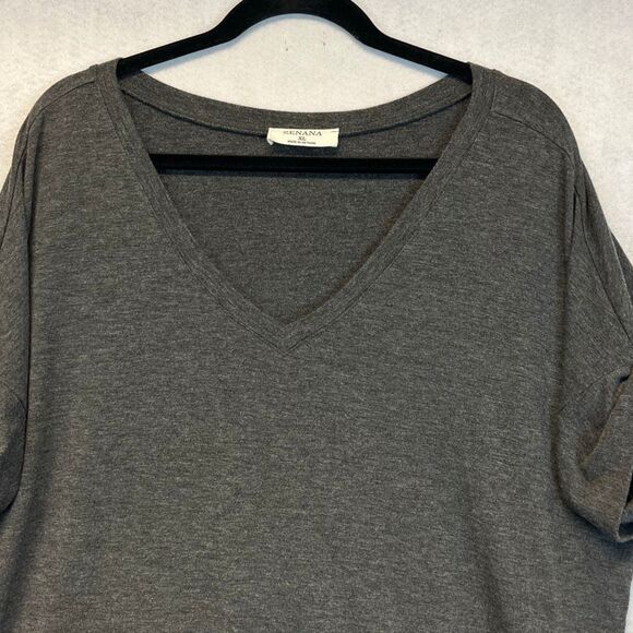 ZENANA Shirt Women's XL Gray Rayon Blend V-Neck Tunic Short Rolled Sleeve Tee - Picture 2 of 12